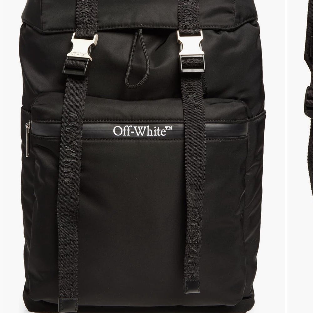 Off-White Black Backpack with Silver Accents